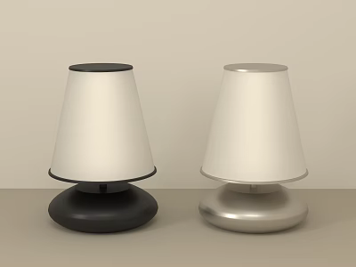 Two Modern Table Lamps With Black And Silver Bases And White Shades 3d model