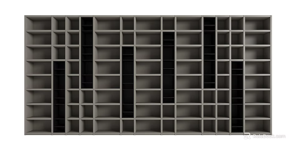 Modern Bookcase With Grid Style Cube Compartments And Neutral Tone Organized Design 3d model 
