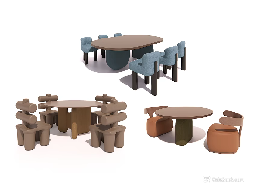 Modern Colorful Round Children's Table With Matching Chairs For Kids Room 3d model 