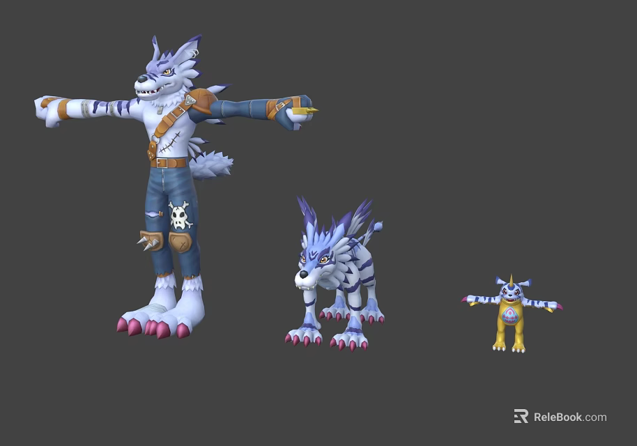 3D Game Movie Wolf Character In Three Different Forms With Blue White Outfit 3d model 