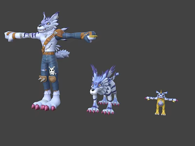 3D Game Movie Wolf Character In Three Different Forms With Blue White Outfit 3d model