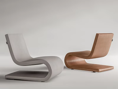 Two Modern Leisure Chairs in Gray and Brown with Curved Smooth Lines 3d model