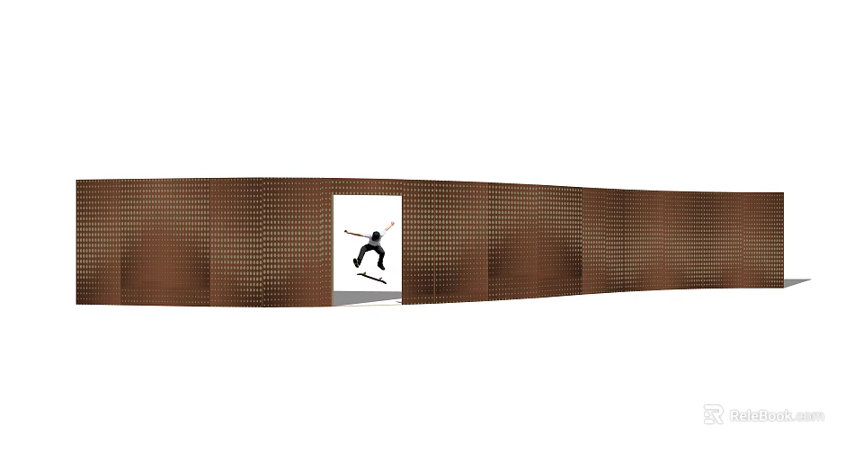 Modern Perforated Feature Wall with Central Opening and Dynamic Human Silhouette 3d model 
