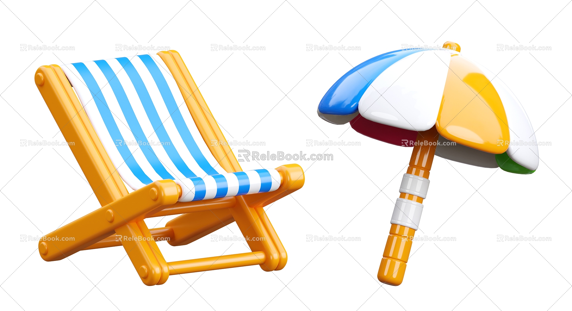 Modern Parasol Beach Chair Cartoon Beach Chair 3d model