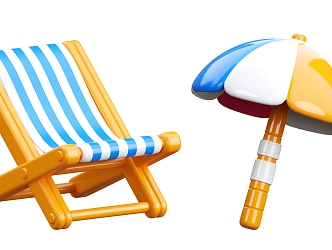 Modern Parasol Beach Chair Cartoon Beach Chair 3d model