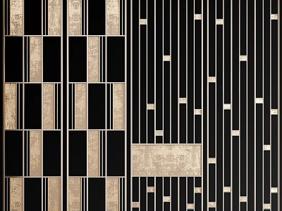 Modern Room Divider Design With Black Gold Stripes And Geometric Patterns 3d model