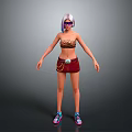 Game Movie Character With Purple Hair Sunglasses Leopard Print Top Red Shorts Colorful Sneakers