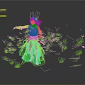 Game Movie Character With Red Hair Red Horns Silver Armor Green Dress Flying Green Leaves