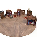 Architectural Miniature Model Featuring Wooden Platform Small Buildings And Furniture Elements