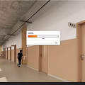 Elevator Hallway Interior With Multiple Doors Signs Light Colored Walls And Floor Tiles