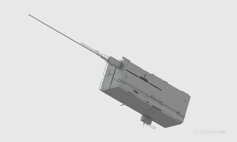 Grey Box Shaped Electronic Device Featuring Long Antenna And Mechanical Structure Details 3d model 