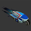 Futuristic Sci Fi Vehicle With Blue White Red Streamlined Design And Glowing Engine