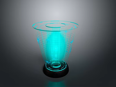 Futuristic Landscape Featuring Glowing Blue Transparent Grid Structure And Black Base 3d model