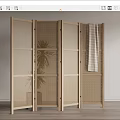 Japanese-style screen rattan screen partition 3d model