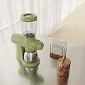 Modern Kitchen Counter With Green Coffee Maker Brass Container And Wooden Knife Holder