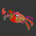 Red Crab Shaped Decorative Furniture Piece With Colorful Floral Patterns