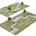 Garden Landscape Design with Winding Stone Paths Lush Green Grass and Scattered Trees