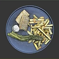 Crispy Fried Fish Fillet With Golden Fries Fresh Asparagus And Creamy Sauce On Blue Plate