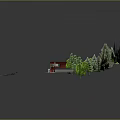 3D Cartoon Scene Model With Road Buildings Trees And Water Area