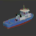 Tugboat With Blue Red Hull White Superstructure And Deck Equipment Wheelhouse