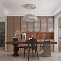 Cozy Living And Dining Room Interior Featuring Beige Sofa Wooden Coffee Table Decorative Paintings Chandelier