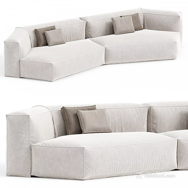 Modern Minimalist Light Beige Upholstered Sectional Sofa with Accent Pillows and Comfortable Design 3d model 