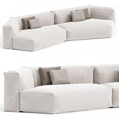 Modern Minimalist Light Beige Upholstered Sectional Sofa with Accent Pillows and Comfortable Design 3d model