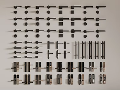 Various Modern Metal Door Handles In Different Styles And Designs Displayed 3d model