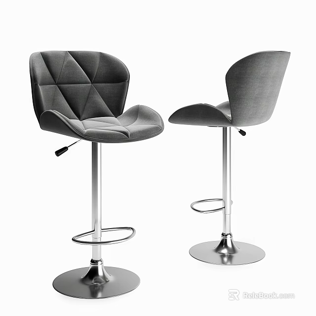 Modern Gray Adjustable Upholstered Bar Stools With Geometric Backrest And Metal Base 3d model 