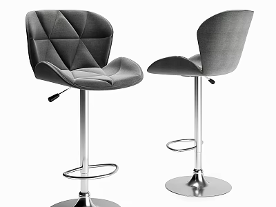 Modern Gray Adjustable Upholstered Bar Stools With Geometric Backrest And Metal Base 3d model