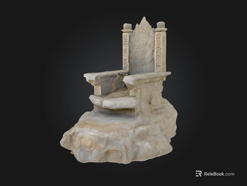 Stone Carved Landscape Seat With Rock Base And Ornate Decorative Backrest 3d model 