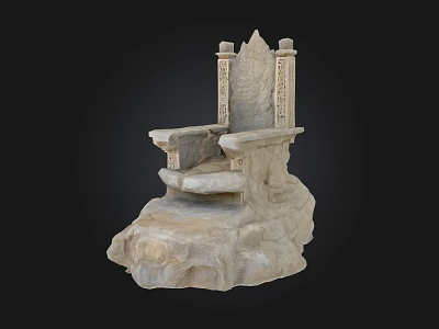 Stone Carved Landscape Seat With Rock Base And Ornate Decorative Backrest 3d model