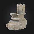 Stone Carved Landscape Seat With Rock Base And Ornate Decorative Backrest