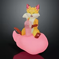 Cute Fox Figurine Sitting on Pink Cloud Holding Pink Beverage
