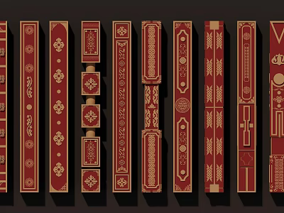 Chinese Traditional Red Pillars With Intricate Golden Patterns And Decorative Design 3d model