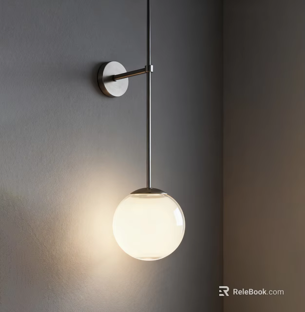 Modern Wall Mounted Lamp With Circular Glass Shade And Metal Rod Illuminated 3d model 