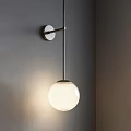 Modern Wall Mounted Lamp With Circular Glass Shade And Metal Rod Illuminated