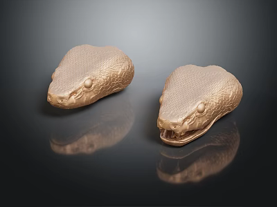 Furniture Decorative Golden Snake Head Ornaments With Textured Surface And Open Closed Mouth Design 3d model