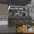 Cozy Dessert Shop Interior With Textured Walls Wooden Tables Gray Chairs And Decorative Paintings