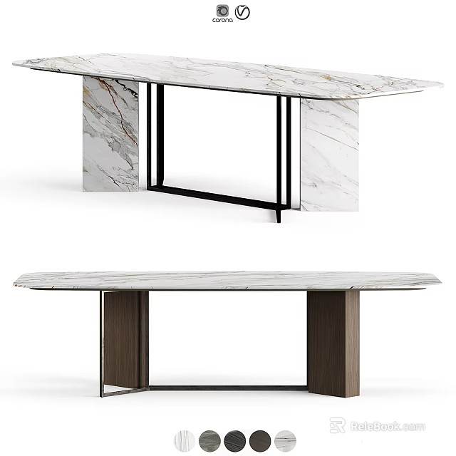 Elegant Modern Dining Table With Marble Tabletop Black Metal And Dark Wood Bases 3d model 