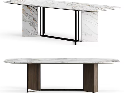 Elegant Modern Dining Table With Marble Tabletop Black Metal And Dark Wood Bases 3d model