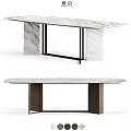 Elegant Modern Dining Table With Marble Tabletop Black Metal And Dark Wood Bases
