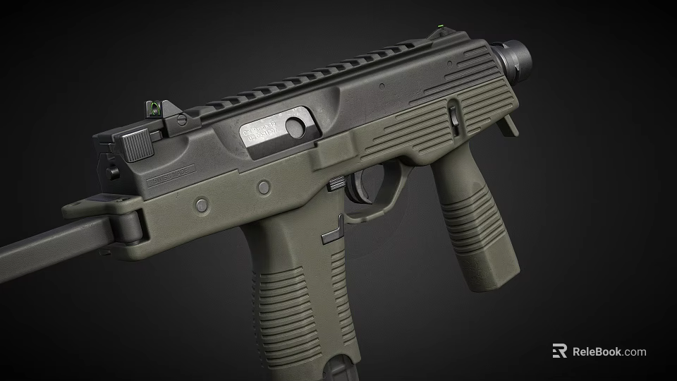 Green And Black Tactical Pistol With Textured Grip And Picatinny Rail Design 3d model 