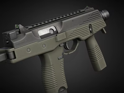 Green And Black Tactical Pistol With Textured Grip And Picatinny Rail Design 3d model
