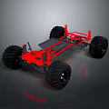 Red Off Road Vehicle Chassis With Large Black Tires And Frame Structure