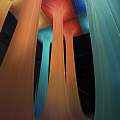 Colorful Art Installation With Flowing Column Structures In Red Orange Green And Blue Hues