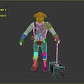 Pig Warrior Character With Armor Holding Chain Hammer And Metal Block