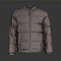 Pink Puffer Jacket With Gray Collar Zipper Closure And Chest Logo Design