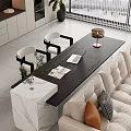 Modern Living Room Table And Chairs With Black Frame Beige Cushions And Marble Side Table