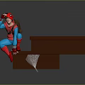 Spider Superhero Character Climbing Stacked Brown Boxes With Red Blue Costume Goggles Backpack Spider Web 3d model